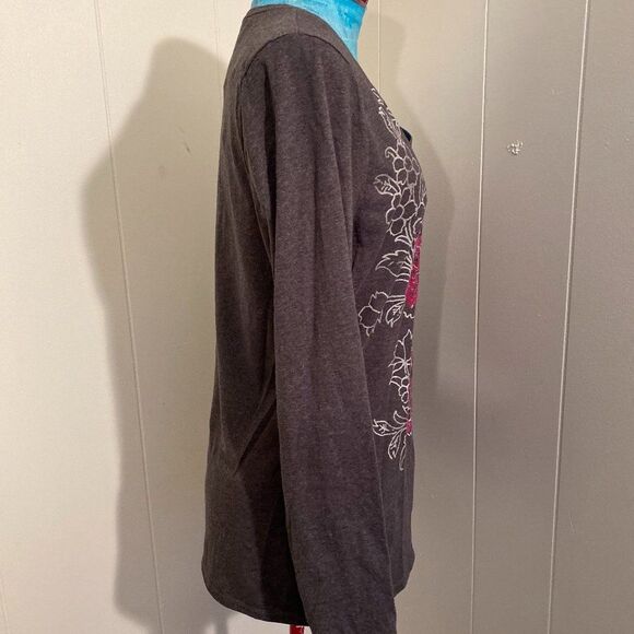 Hanes Live Love Color Boho Floral Long Sleeve V-neck Tee-Shirt Women Size L - Picture 4 of 6